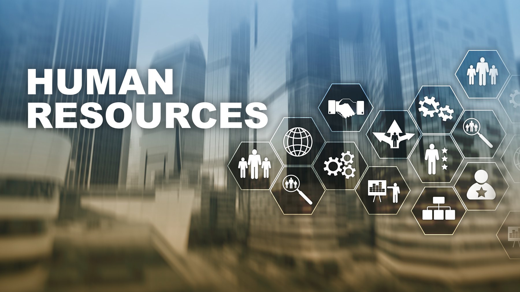 Hexagon Icons of Human Resources responsibilities.