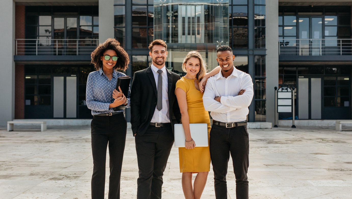 Diverse Group of Business Professionals Standing Outdoors